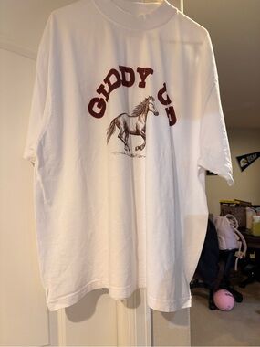 Giddy Up White Graphic Tee with Horse Illustration